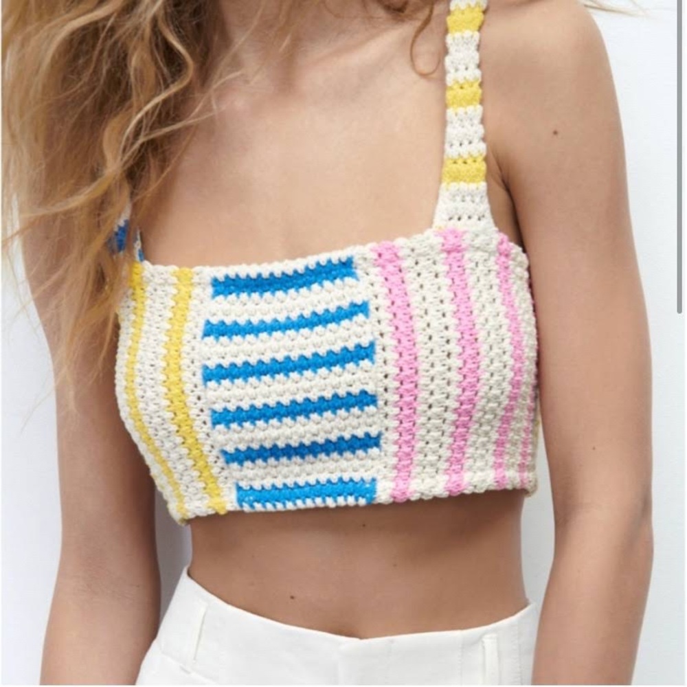 Zara • Striped Knit Crochet Top